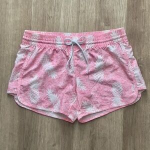 “Bluewater Beach” Athletic Swim Shorts, Pink w/ White Pineapples